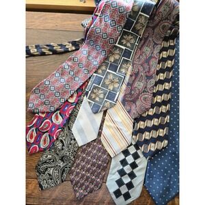 Mens Necktie Lot 10pc Vintage 100% Silk Geometric Paisley Floral Craft Tie
